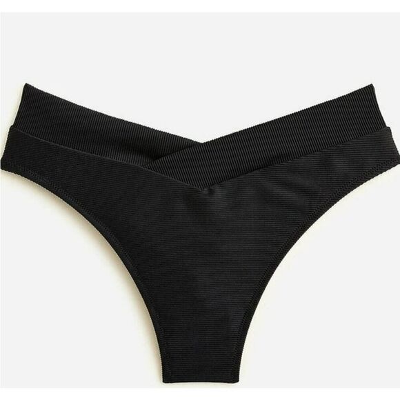 NWT J.Crew Ribbed Cross-Front Cheeky Bikini Bottom Black Size 3X - Picture 1 of 10